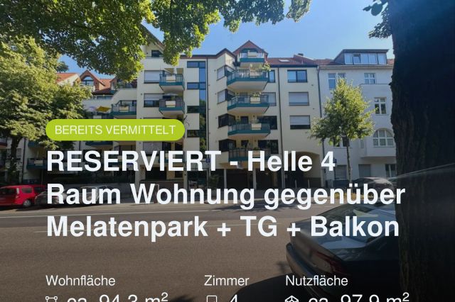 Nicht mehr verfügbar: RESERVIERT – Helle 4 Raum Wohnung gegenüber Melatenpark + TG + Balkon