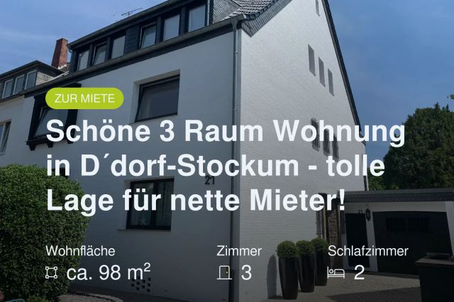 Neu im Angebot: Schöne 3 Raum Wohnung in D´dorf-Stockum – tolle Lage für nette Mieter!