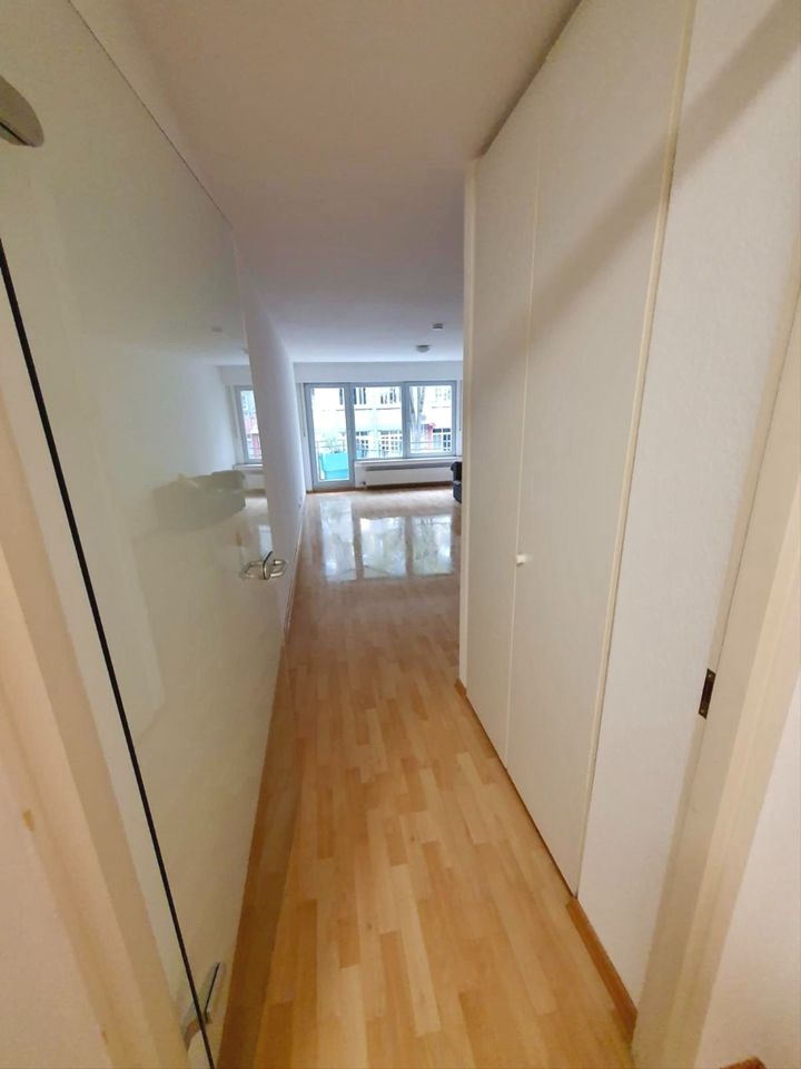 Einbauschrank und Glastüre zum Wohn-Schlafraum