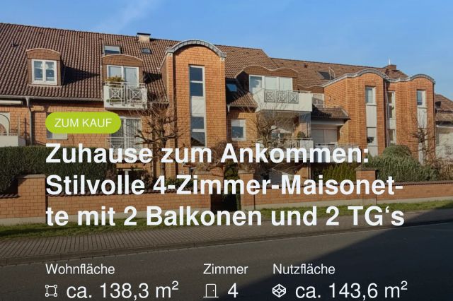Neu im Angebot: Zuhause zum Ankommen: Stilvolle 4-Zimmer-Maisonette mit 2 Balkonen und 2 TG‘s