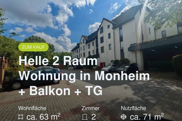 Neu im Angebot: Helle 2 Raum Wohnung in Monheim + Balkon + TG