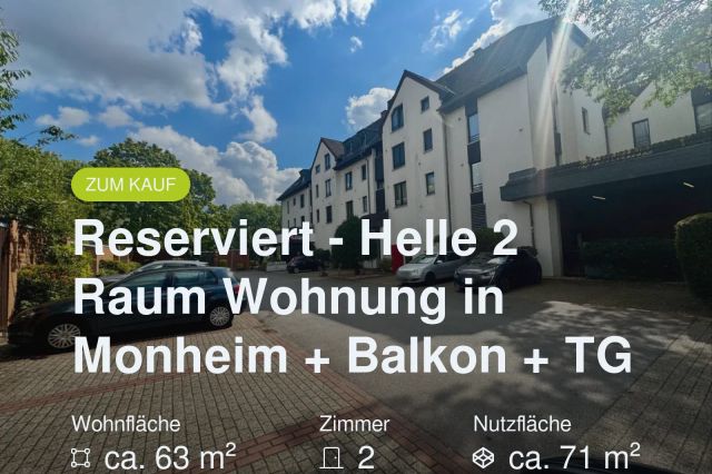 Neu im Angebot: Reserviert – Helle 2 Raum Wohnung in Monheim + Balkon + TG