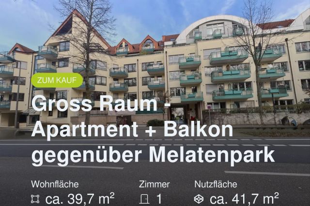 Neu im Angebot: Gross Raum – Apartment + Balkon gegenüber Melatenpark