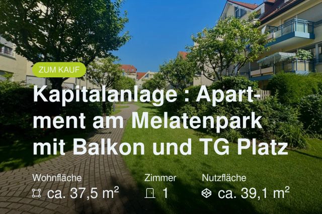 Neu im Angebot: Kapitalanlage : Apartment am Melatenpark mit Balkon und TG Platz