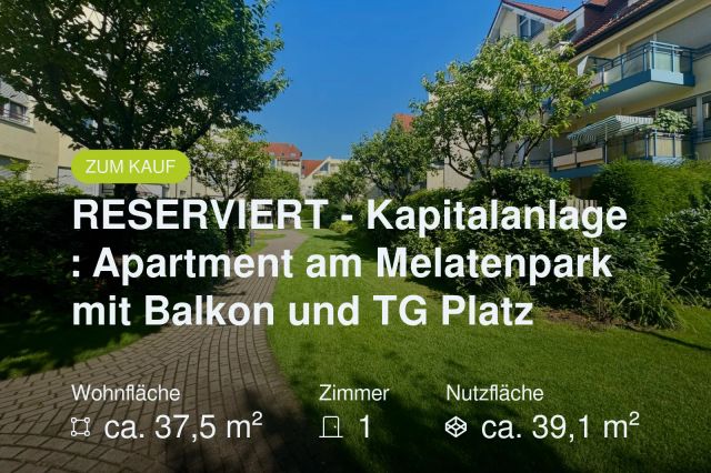 Neu im Angebot: RESERVIERT – Kapitalanlage : Apartment am Melatenpark mit Balkon und TG Platz