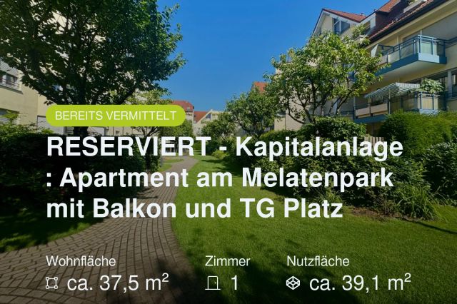 Nicht mehr verfügbar: RESERVIERT – Kapitalanlage : Apartment am Melatenpark mit Balkon und TG Platz