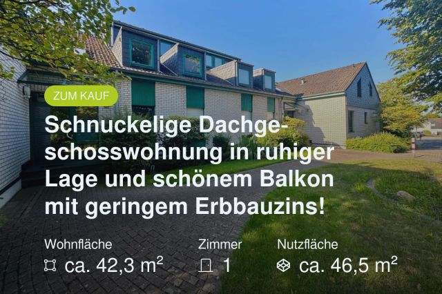 Neu im Angebot: Schnuckelige Dachgeschosswohnung in ruhiger Lage und schönem Balkon mit geringem Erbbauzins!
