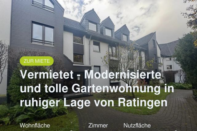 Neu im Angebot: Vermietet – Modernisierte und tolle Gartenwohnung in ruhiger Lage von Ratingen