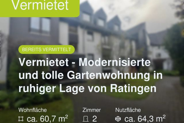 Nicht mehr verfügbar: Vermietet – Modernisierte und tolle Gartenwohnung in ruhiger Lage von Ratingen